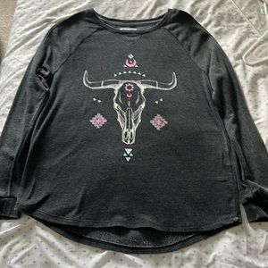 Grayson Threads, long sleeved, gray, western sweatshirt, size large.